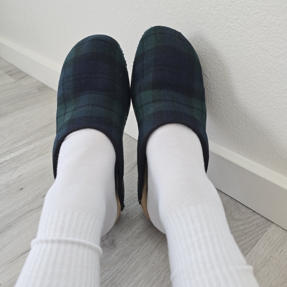 Vintage | Bohemian navy green plaid CottageCore platform clogs shoes | WMS 5.5 - Picture 4 of 14